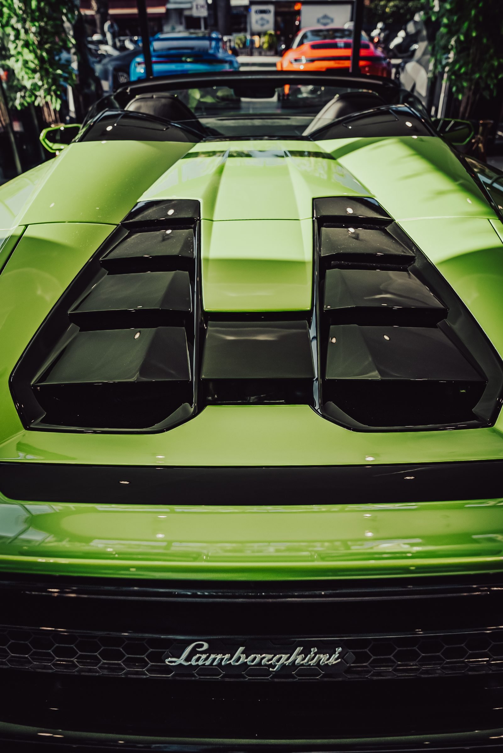 Green rear deck with black louvres and a script badge